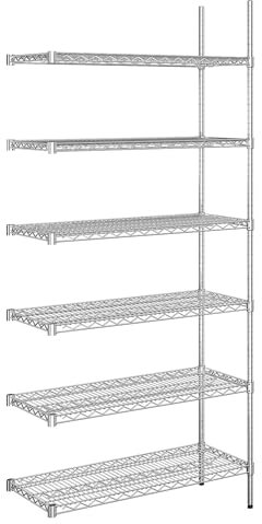 kaiserkraft | Stahldraht-Gitterregal | verchromt | Fachlast 250 kg | BxT 910 x 460 mm | Anbauregal | Höhe 2180 mm | 6 Fachböden