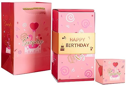 DZAY Überraschungsbox Geschenkbox,Kreative Explosionsbox Surprise Gift Box,DIY handgemachte Geschenk Scrapbook Fotoalbum Pop-up Geschenkbox (HAPPY BIRTHDAY)