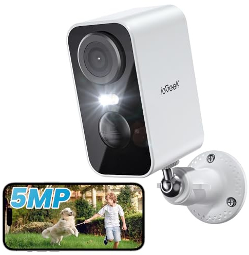 ieGeek 5MP Caméra Surveillance WiFi Exterieure sans Fil ZY-C1 | AI & PIR Détection Mouvement, Vision Nocturne Couleur, Extérieure/Intérieure, Audio Bidirectionnel, Étanche IP65,Blanc