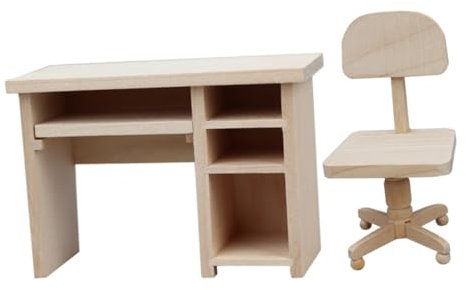 OATIPHO 1 Satz Puppenhaus Computertisch Modell Eines Holzstuhls Puppenschulstuhl Miniatur-büromöbel Mini-Laptop-Schreibtisch Puppenhausstuhl Mini-bürotisch Holztisch Mikroszene Hölzern