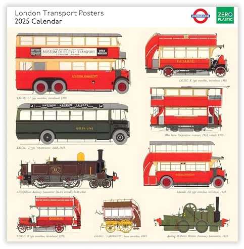 Calendrier mural carré 2025 – Affiches de transport de Londres – Designs vintage – Respectueux de l'environnement – Fabriqué au Royaume-Uni