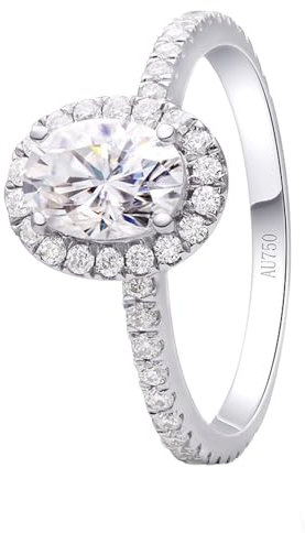 Skcess 18 Karat Weißgold Damen Ringe Weiß Moissanit Oval, Verlobungsring Damen Oval Ringe Frauen Größe 52 (16.6)