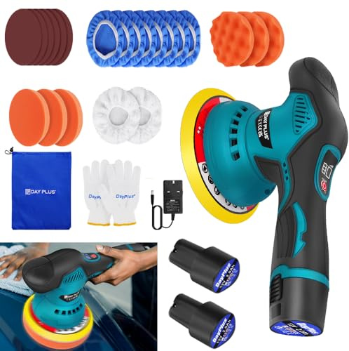 Qimu Cordless Car Buffer Polisher, 6 inch Car Polisher Kit, 8 Variable Speed Car Polishing Kit with 2.0Ah Batteries Cordless Brushless Polisher for Car Care/Car Detailing/Furniture Polishing/Waxing
