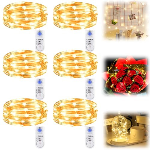 6 Stück LED Lichterkette Batterie mit Timer, 2M 20er Lichterkette mit Batterie DrahtlichterketteLichterkette Batteriebetrieben Fairy Light für Party Hochzeit Beleuchtung Deko (6, Warmweiß)