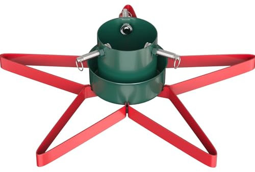 Star Shaped Real Christmas Tree Stand with 0.9L Water Reservoir for Live Fir and Pine Trees, Stable Metal Xmas Tree Holder Base Adjustable Trunk Support Fits Trees Up To 2.3M Tall Red/Green