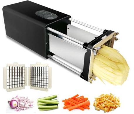 Tagliapasta Elettrico, Tagliaverdure Elettrico Multifunzionale, con Chopper Elettrico Professionale Commerciale e Domestico da 1/2 e 3/8 di Pollice, Utilizzabile per Tagliare Patate, Carote, Cetrioli,