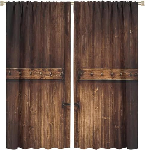 Kinder Verdunkelungsvorhänge Retro-Holztür 3D Polyester Ösen Vorhang, Für Wohnzimmer Schlafzimmer Kinderzimmer Junge Mädchen Zimmer Blickdicht Schallschutzvorhänge 2Er Set 220 (B) X 215 9426351472630