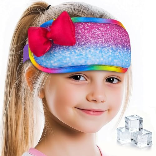 NEWGO Fascia refrigerante per bambini – Cuscinetto refrigerante regolabile e morbido per febbre e mal di testa – Dolce impacco di ghiaccio con gel per emicrania e mal di testa nei bambini (rosa)