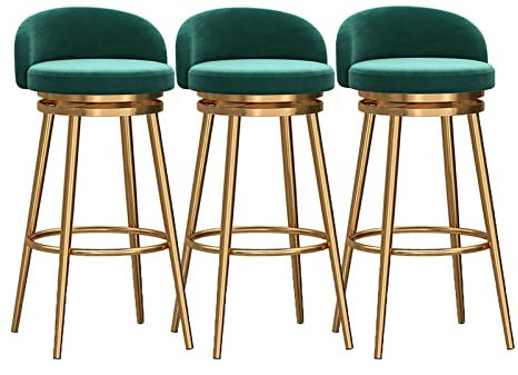 Farmhouse Küchen-Barhocker, 3er-Set, grüner Samt, Thekenhöhe, Drehhocker mit Rückenlehnen, 360° drehbar, goldfarbene Metallbeine, 65 cm Höhe