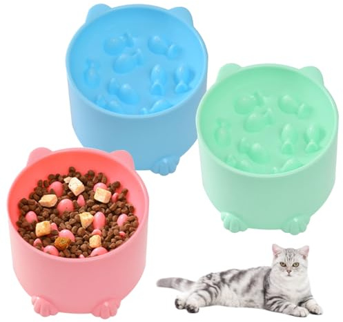 3 Piezas Gato Alimentación Lenta, Comedero Gato Elevado