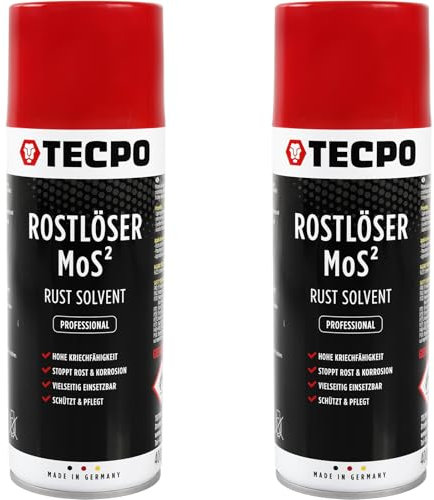 TECPO Lot de 2 produits antirouille MoS² - 400 ml - Lubrifiant - Convertisseur de rouille - Spray multifonction avec protection contre la corrosion et capacité de fluage pour les joints oxydés et