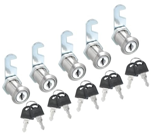 sourcing map 1 Inch Cabinet Cam Lock with Key, Keyed Alike Cam Replacement Lock Cylinder Tubular Toolbox Locks for RV Drawer Storage Cart Mailbox, Silver Pack of 5