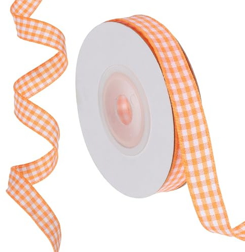 PATIKIL 10 Yardas x 0.4 Cinta de Cuadros tela rayada, Cintas de Regalo Naranja Y Blanca para Moños de Acción de Gracias, Coronas, Manualidades, Cumpleaños, Bodas