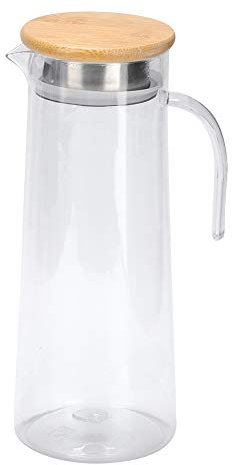 MUNEFE 1.2L Cold Water Pitcher Jug, Acrylic Transparent Juice Bottle, Glass Juice Bottles with Lids for Preparing and Serving Cold Or Hot Drinks Etc (Bamboo cover)