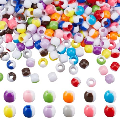 GOMAKERER 600 Stück Acryl Ponyperlen, 12 Farbe 11.5x9.5mm Perlen zum Auffädeln Haarperlen Multicolor Runde Kunststoff Abstandsperlen Großen Löchern Für Haar Schmuckherstellung, Loch: 5mm