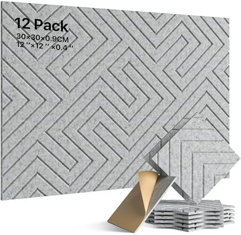 Soundsbay Sound Proofing Panels, Self-Adhesive Acoustic Wall Panels 12 Pack High Density Acoustic Panels for Ceiling, Recording Studios, Home Office, Decorative