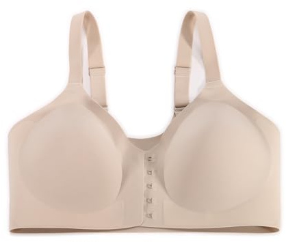 DotVol Seamless Front Closure Jelly Bras for Women Comfort Wirefree Lightly Padded Back Support Everyday Bra(Beige,XXL)