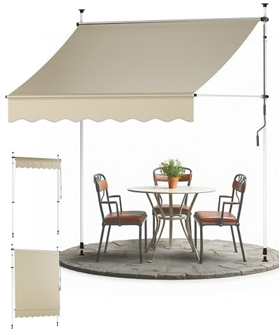 Sol Royal Store Banne Manuel sans Percage 2m – Store Balcon Enrouleur sans Percage avec Manivelle Auvent de Terrasse Pare-Soleil Extérieur UV Résistant Stores pour Patio Beige BM3