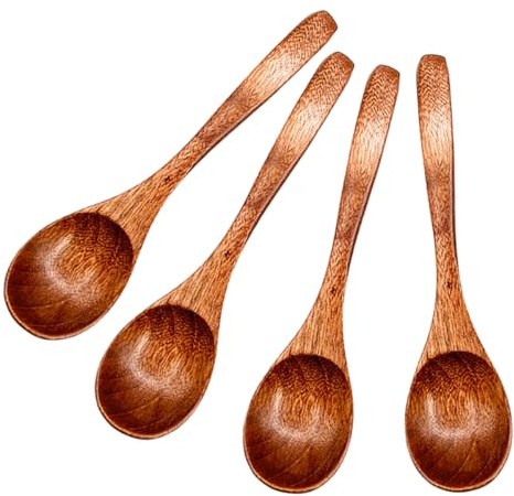Holzlöffel Honig 4Stück Natürlich Holzlöffel Massivholzlöffel Geschirr Kaffee Löffel Müslilöffel Handgefertigte Suppen Küchenzubehör für Honig Zucker Gewürz Suppe Reis Mischen Rühren