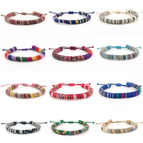 YUNYU 12pcs Böhmische geflochtene Armbänder - Handgefertigte verstellbare Freundschaftsflechtarmbänder Set für Männer und Frauen, Unisex Handgelenk und Fußkettchen Zubehör für den täglichen Gebrauch