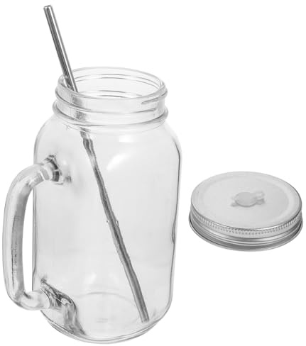 DECOMELODY Vaso de Cristal para Jugo 750 Ml Transparente con Pajita de Vidrio Reutilizable Botella de Sellado Multiusos para Bebidas Frías Hogar y Cocina