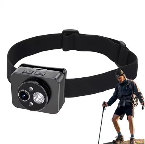 Sxhlseller Caméra Montée à la Tête avec Lumière LED, Caméras de Tête 2MP 1080p pour Enregistrements, Caméra Vidéo Body Portable pour Sports de Plein Air (64G)