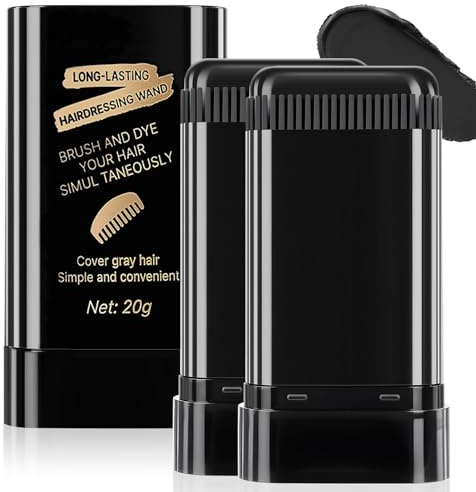 2Pack Root-Touch-Up Hair Color Stick & Comb – Instant Waterproof Black Dye for Gray Coverage, Portable 2-in-1 Cream Formula, Sweat-Proof, Travel-Friendly Dye Pen for Women & Men (01#Black)