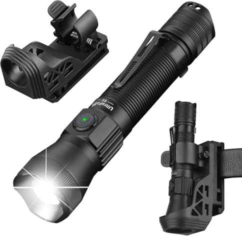 UltraFire Wiederaufladbare Taktische Taschenlampe mit Holster, 1350 Lumen Zoombare LED Polizei Taschenlampe mit Halterung für Dienstgürtel, 6 Modi, USB-C, für Camping/Gesetzesvollzug, E5