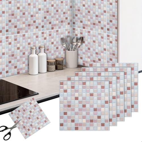 Gexuamz Piastrelle Adesive Murali 3D Impermeabili - Mosaico Rosa Autoadesivo per Cucina Bagno - 5 Pezzi 25x25 cm - Rivestimento Parete Effetto Mattonelle - Rinnovo Facile Fai da Te