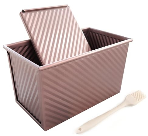 LTTFARKE Heavy-Duty 1LB Pullman Loaf Tin with Lid & Silicone Brush, Carbon Steel Bread Tin, Non-Stick Loaf Pan for Sandwich Bread, Shokupan & Milk Bread