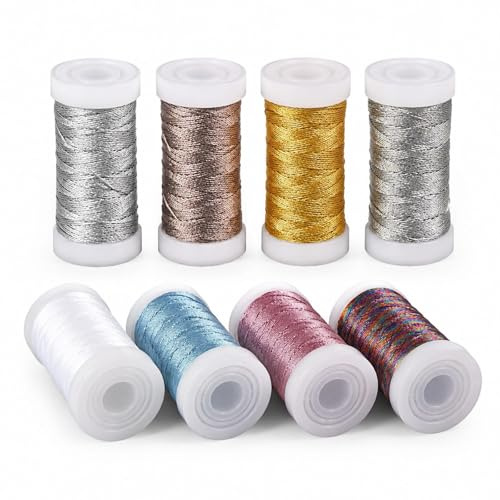 INNAL 8 Rollos de Hilo Dorado Metálico de 400m para Manualidades Macramé