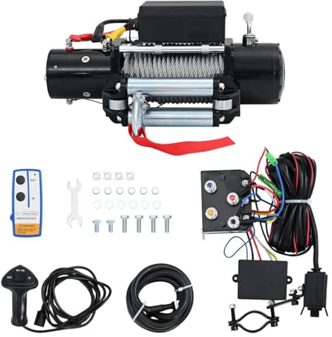 GeenYuu Verricello Elettrico 12V 5909KG Forza di Trazione con Fune d'Acciaio 26m Azionamento 3 Velocità Telecomando per Offroad Officina Barca Trattore Industria Garage Sollevamento Pesante e Trazione