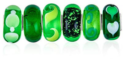 Gemischtes Set Von Bündel .925 Sterling Silber Kern Durchscheinende Schattierungen Von Dunkelgrünem Floralen Murano Glas Swirl Charme Bead Spacer Passt Europäischen Armband Für Frauen Teen