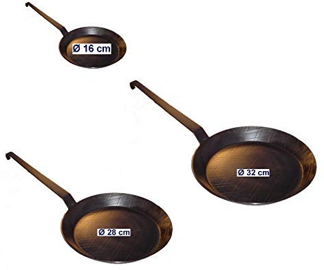 TAMLED Eisenpfanne Set Ø 16 + 28 + 32 cm kaltgeschmiedet