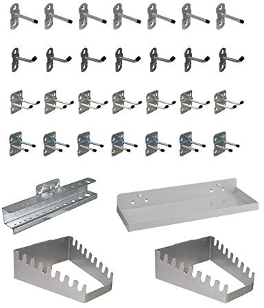 ADB Lochblech Hakensatz/Lochwandhaken Sortiment 32tlg 10x10 mm Lochblechhaken Haken Metallhaken Lochplatten Hakenset