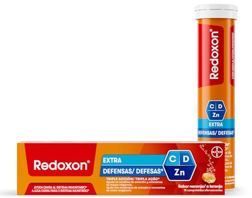 REDOXON Vitamina C Extra Defensas Complemento Alimenticio con Vitamina D y Zinc, Ayuda al Sistema Inmunitario, Sabor Naranja, 15 Comprimidos Efervescentes