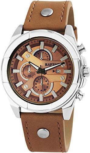 Raptor Herren-Uhr im Chrono-Look mit genietetem Armband braun analog Datumsanzeige 26cm 48mm 24cm