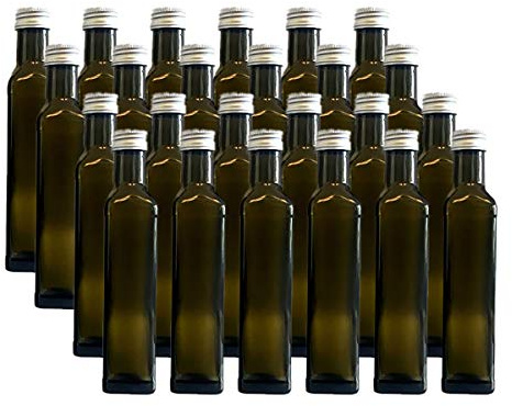 24 leere Glasflaschen GRÜNMaraska 250 ml incl. Schraubverschluss Silber Saftflasche Likörflaschen Schnapsflaschen Ölflaschen Flaschen Wasserflasche aus Glas zum selbst befüllen