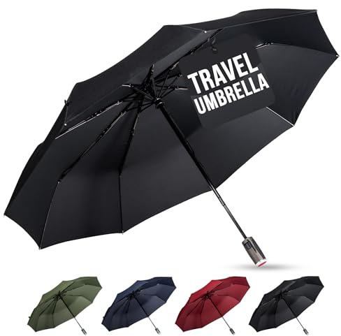 LifeTek Traveler 42 FX1 Windproof Travel Umbrella, Automatic Open Close, Compact for Rain and Sun, Fits in Purse or Backpack, Strong Lightweight Durable Frame, UV Protection, Small and Portable Black