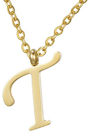 Morella Damen Halskette mit Buchstaben Anhänger Edelstahl Gold in Schmuckbeutel