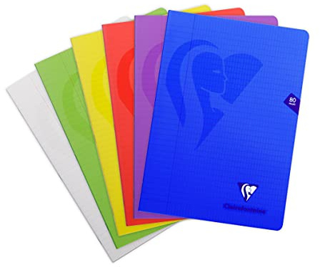 Clairefontaine 303127C - Schulheft / Heft Mimesys, geheftet, DIN A4 21x29,7 cm, 40 Blatt 90g, kariert 4x8 mit Rand, Einband aus PP, farbig sortiert, 1 Stück