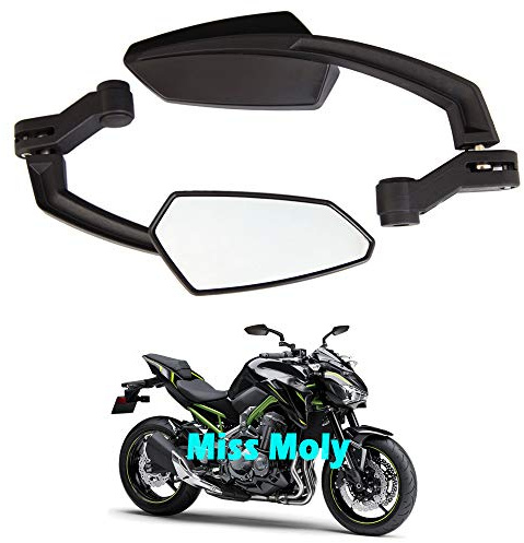 Espejo Retrovisor de la Motocicleta, 8mm 10mm Street Bike Moto Espejos para Z900 Z1000 Z750 Z300 ER-6N (Negro)