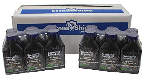 Stens Shield 2 Cycle Engine Oil 770-264, Full Synthetic 2 Stroke Oil, Engine Oil for Outdoor Power Equipment, Twenty-Four 2.6 oz. Bottles/case, 1 Bottle Makes 1 Gallon of 50 to 1 Fuel Mix, Blue Oil