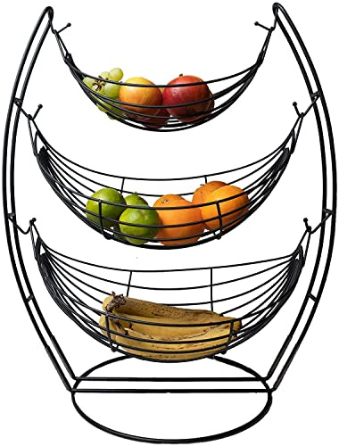 VR7 3 Tier Gunmetal Black Triple Hammock Fruit/Vegetable/Produce Metal Basket Rack Display Stand