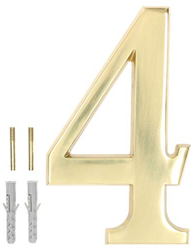 KOTARBAU® - Numero civico 3D 4 in ottone, 20 cm, per abitazioni, alberghi, appartamenti, 100% ottone