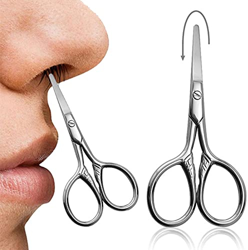 1 Pack Round Tip Nose Hair Scissors, Stainless Steel Safe Round Head Small Scissors Beard Eyebrow Facial Baby Dog Hair Cut Trimming Men and Women