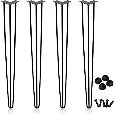 EINFEBEN 4X Haarnadel Hairpin Legs 61 cm 3 Stangen Tischbein Tischgestell Haarnadelbeine Möbelfüße Tischkufen Haarnadelbeine schwarz, für Schreibtisch,Esstisch