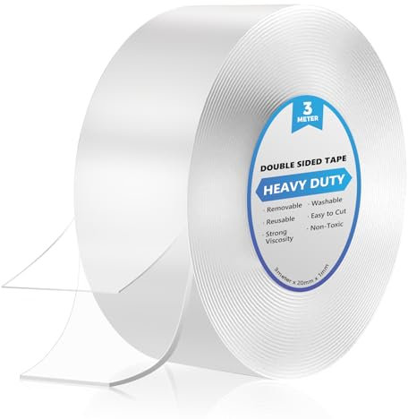 joyliveCY Nastro Biadesivo Extra Forte Trasparente, Rimovibile Multifunzione Potent Tape, Nastro Adesivo di Montaggio per Tappeti, Poster Fotografici, Interni ed Esterni (1 Rotolo)
