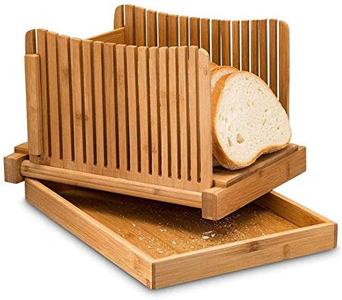 TSTSM Multifunctional Bread Cutting Pan, Foldable Compact With Crumb Tray Works Bread Cutter Cutting Instructions Wooden Bread Cutter for Homemade Bread, (Excluding knives)