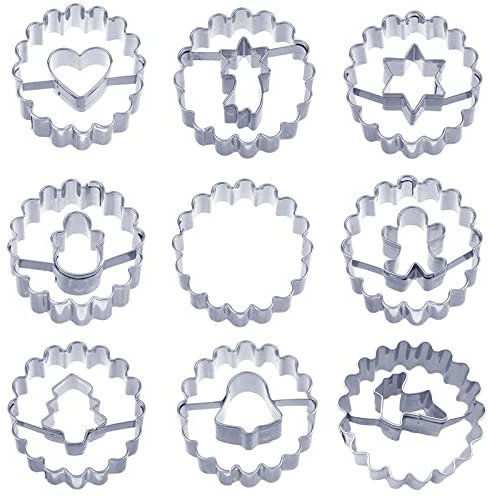 Weihnachten Linzer Ausstecher Set, 9 Stück Keksausstecher Weihnachten, Plätzchen Edelstahl Linzer Ausstechformen Set, Klein Weihnachten Ausstecher für Tortendekorationen, Zuckerkuchen und Kekse